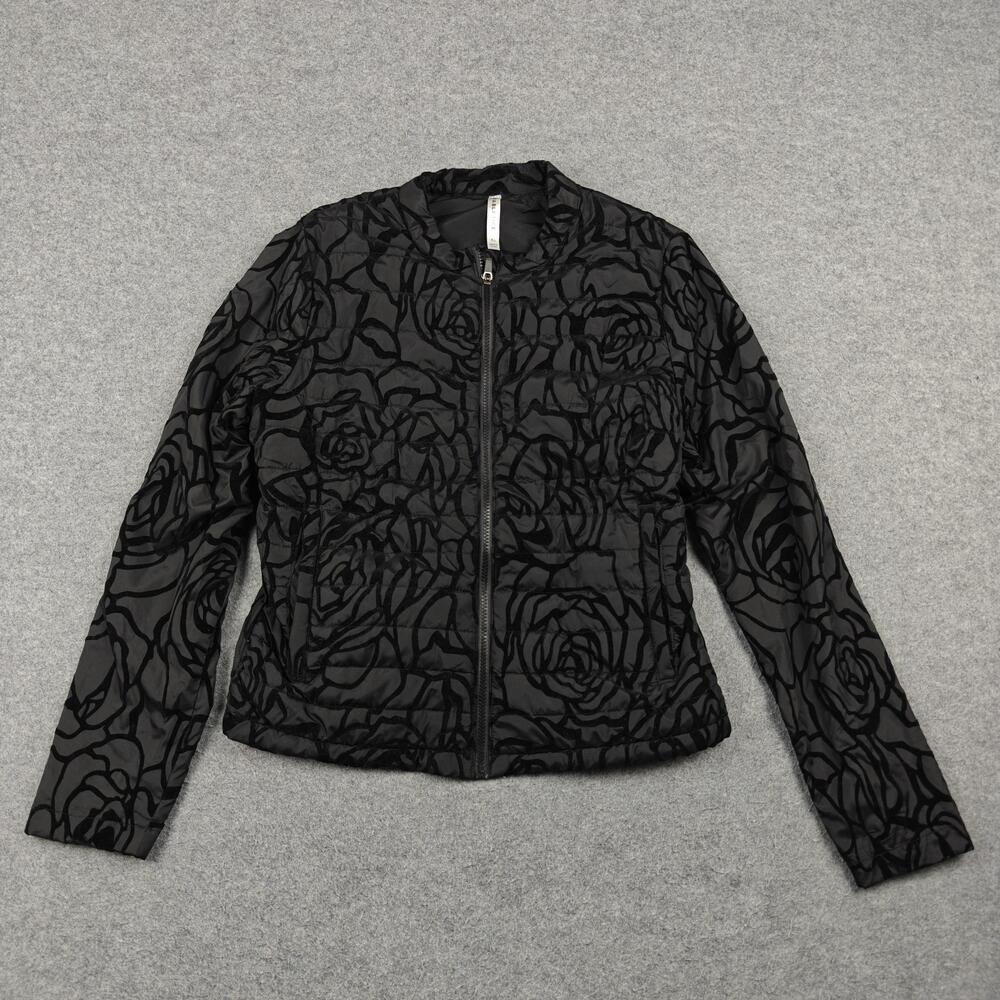Fabletics Jacket Womens XL Black Floral Padded Lined Full Zip Pockets Short